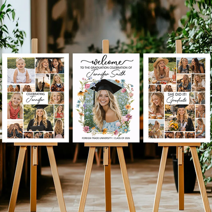 Congrats Graduation Combo 3 - Personalized Graduation Welcome Sign - Custom Photo Welcome Sign