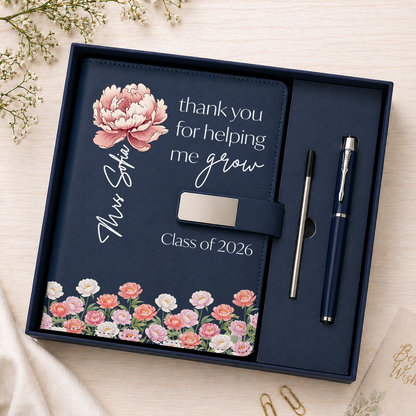 Teacher Gifts Thank You for Helping Us Grow - Personalized Leather Notebook Set