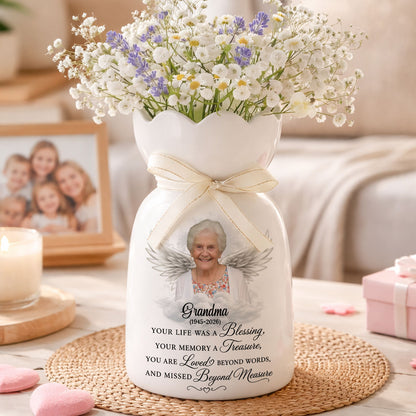 Custom Photo Pencil Sketch Your Life Was A Blessing- Personalized Custom Ribbon Tie Flower Vase