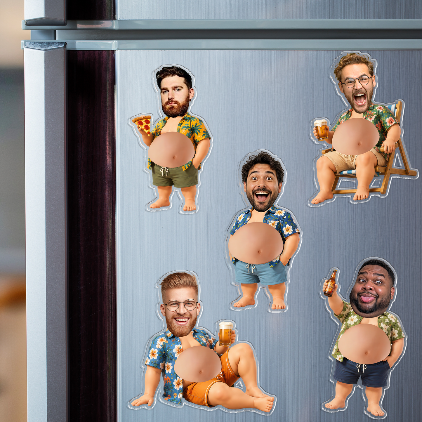 Personalized Funny Daddy Face Squishy Belly Fridge Magnet - Custom Dad Photo Squeeze Magnet, Kitchen Decor