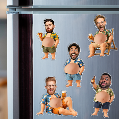 Personalized Funny Daddy Face Squishy Belly Fridge Magnet - Custom Dad Photo Squeeze Magnet, Kitchen Decor