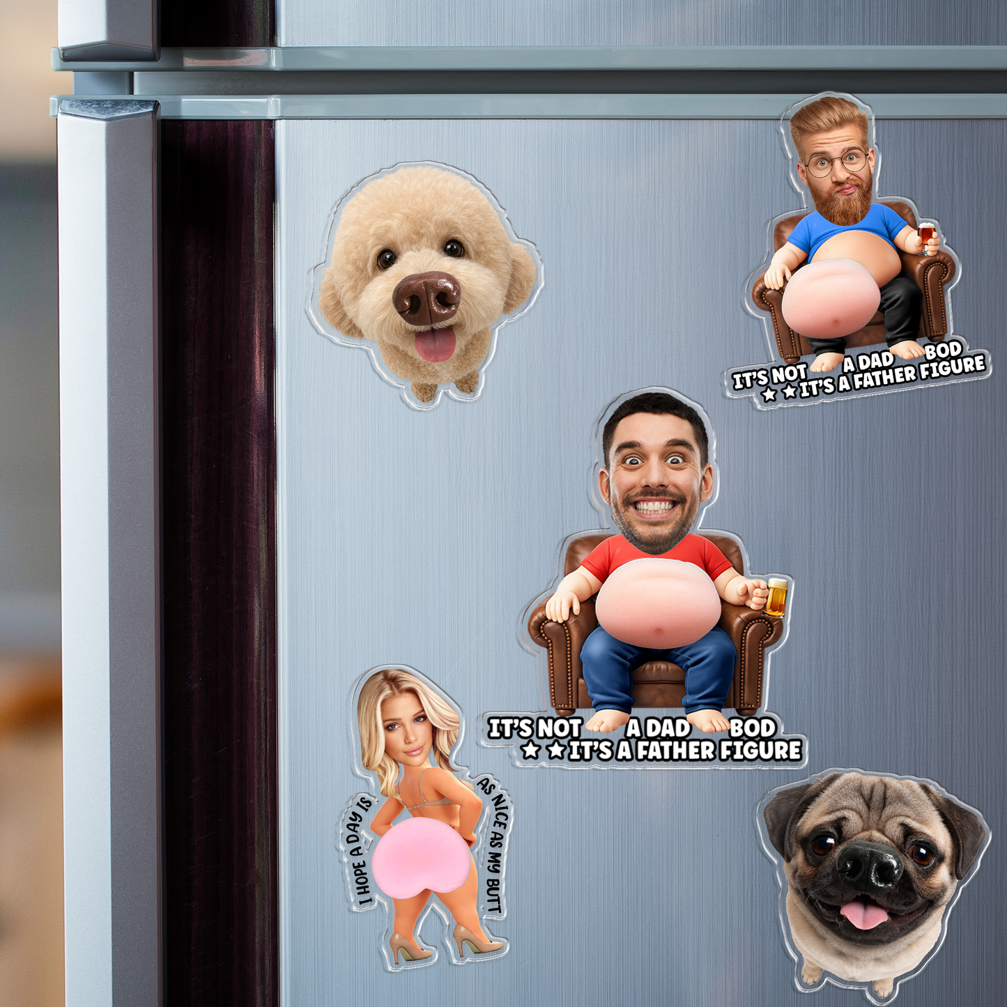 Personalized Funny Face Squishy Belly Fridge Magnet - Custom Dad Photo Squeeze Magnet, Kitchen Decor