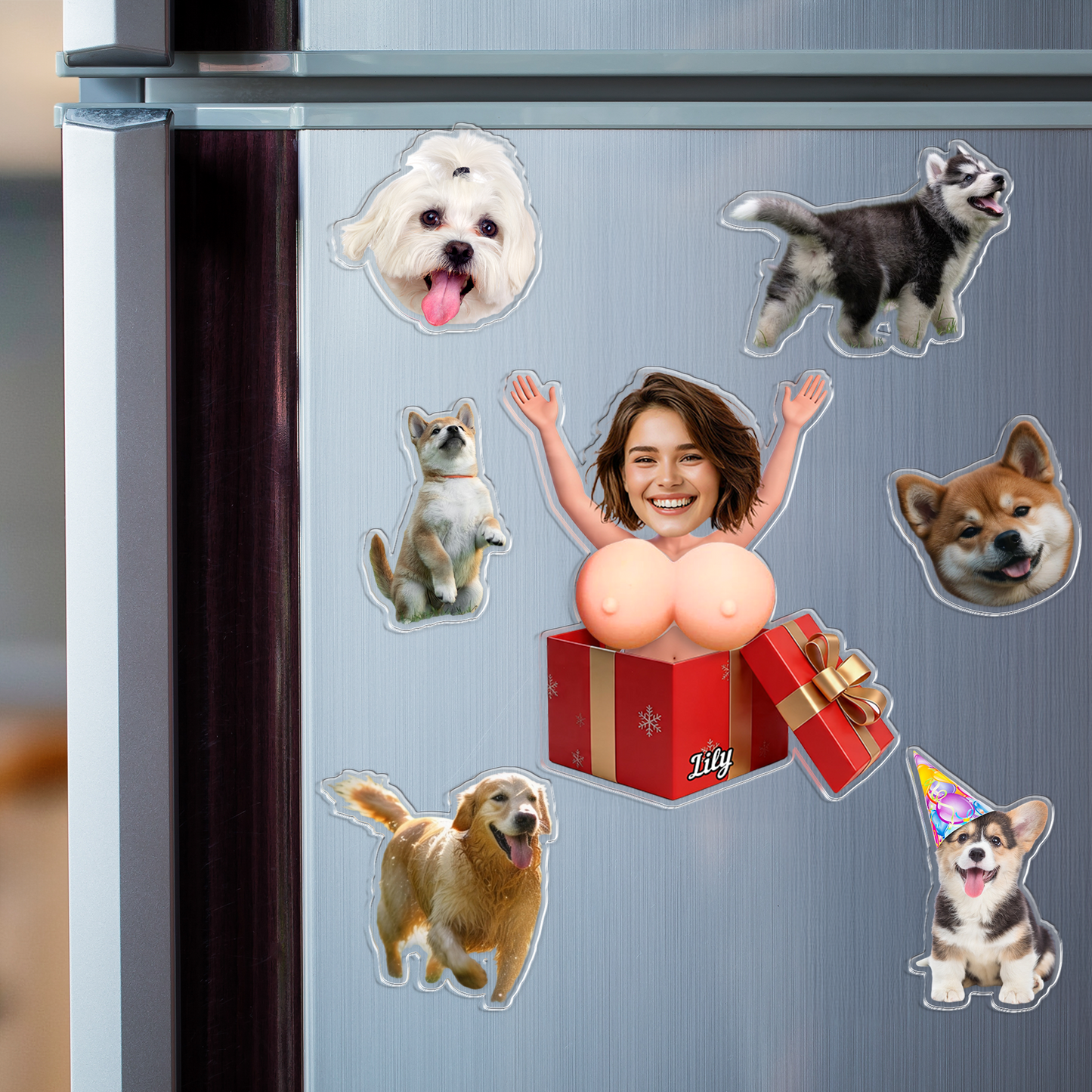 Personalized Funny Christmas Box Squishy Fridge Magnet - Custom Photo Squeeze Magnet, Kitchen Decor