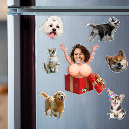 Personalized Funny Christmas Box Squishy Fridge Magnet - Custom Photo Squeeze Magnet, Kitchen Decor