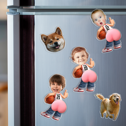 Personalized Funny Chibi Belly Fridge Magnet - Custom Dad Photo Squeeze Magnet, Kitchen Decor
