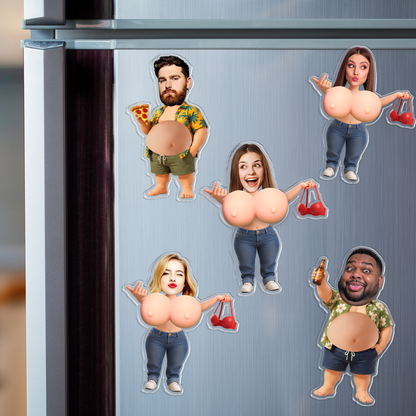 Personalized Funny Mommy Squishy Belly Fridge Magnet - Custom Dad Photo Squeeze Magnet, Kitchen Decor