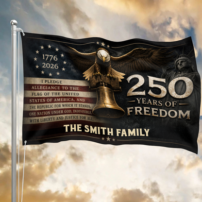 250 Years Of Freedom Birthday American Flag - Semiquincentennial Eagle Flag - Personalized House Flag
