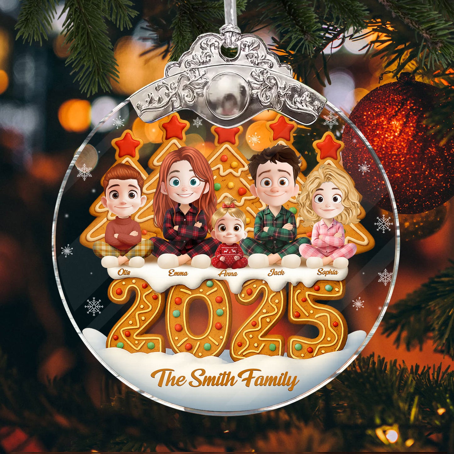 Our Christmas 2025 - Personalized Glass Ornament With Silver and Gold Cap