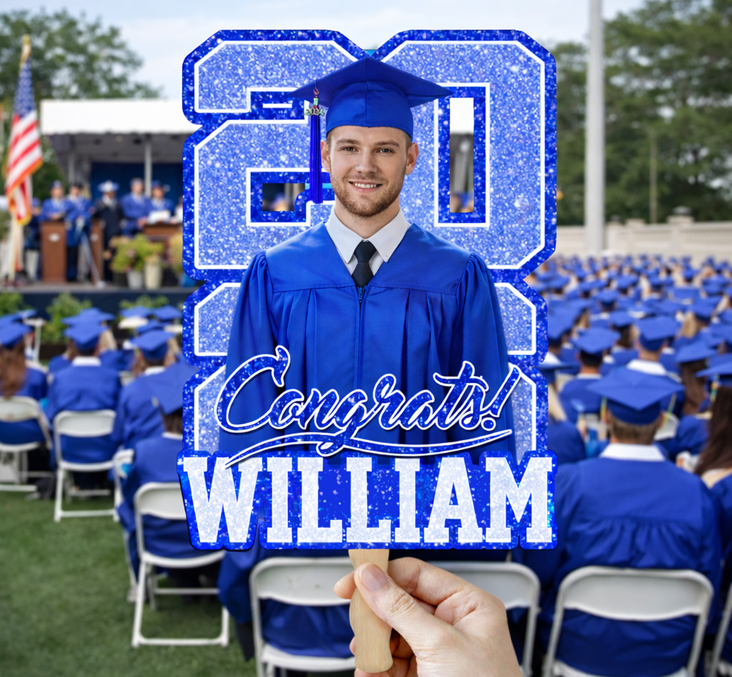 Personalized Congrats Face Fans With Wooden Handle - Fans Faces Class Of 2026