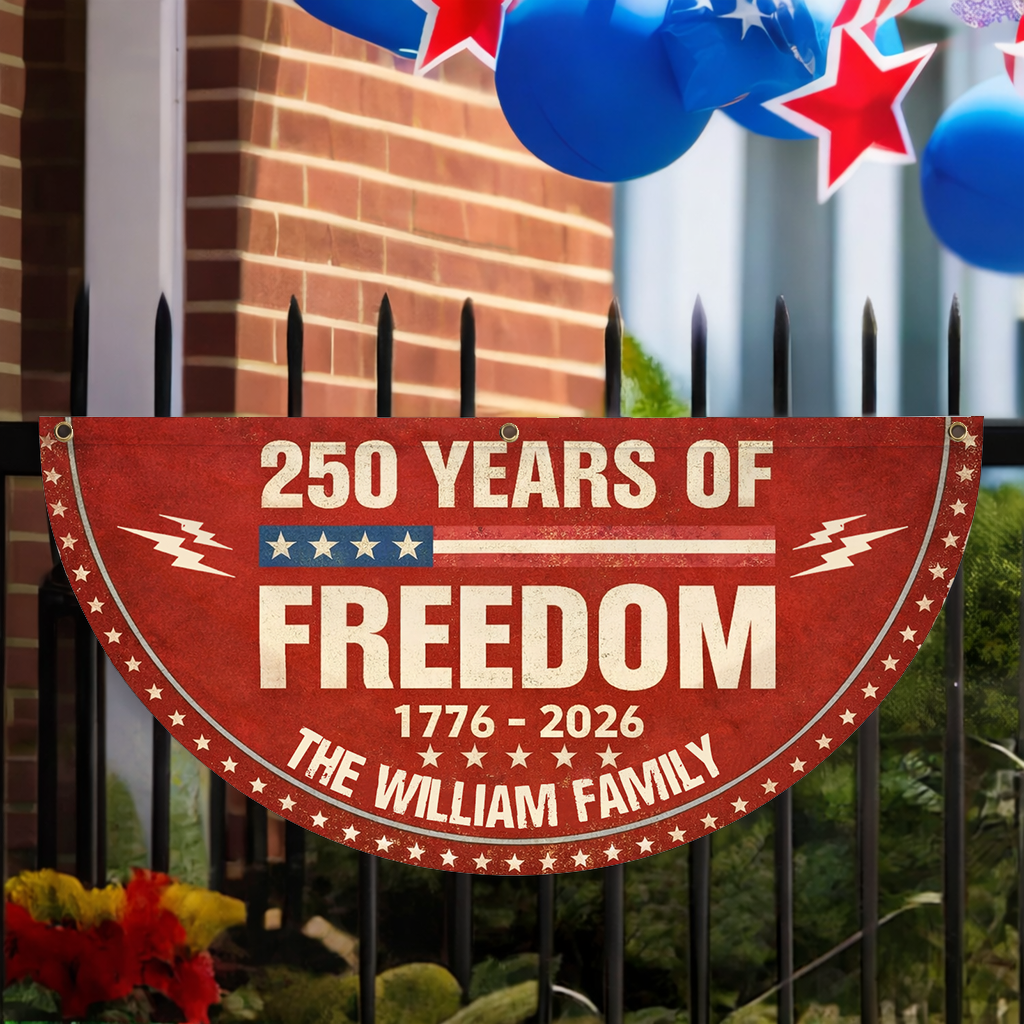 Freedom 250 Years Of Freedom Glitter Fan Flag - Custom Family Name Non-Pleated Fan Flag