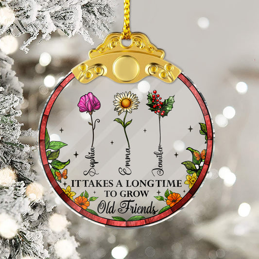 It Takes Long Time Old Friends - Personalized Glass Ornament With Silver and Gold Cap