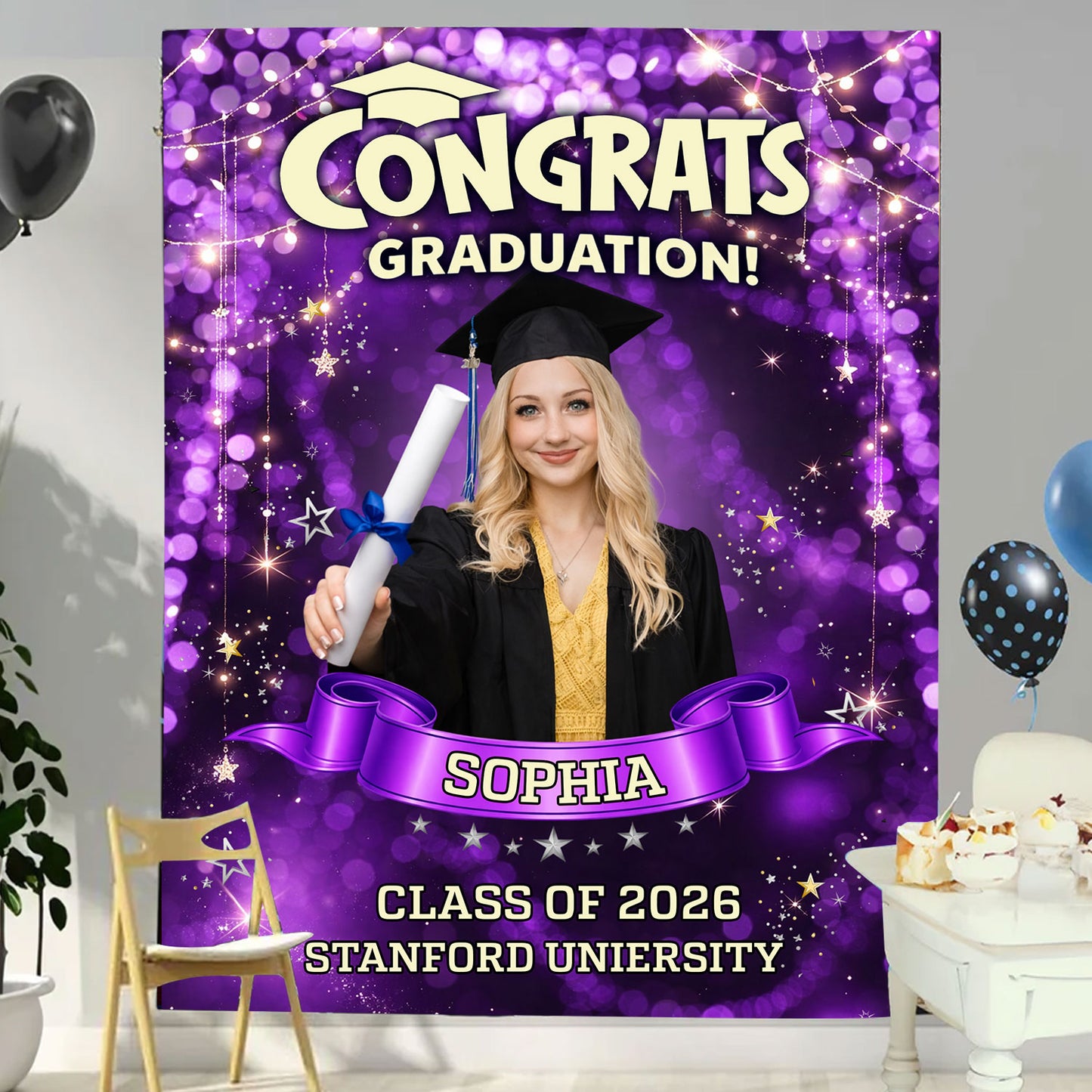 Colorful Custom Graduation Party Backdrop - Personalized Congrats Graduation Backdrop