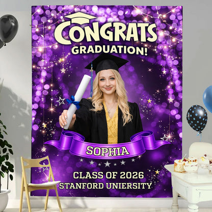Colorful Custom Graduation Party Backdrop - Personalized Congrats Graduation Backdrop