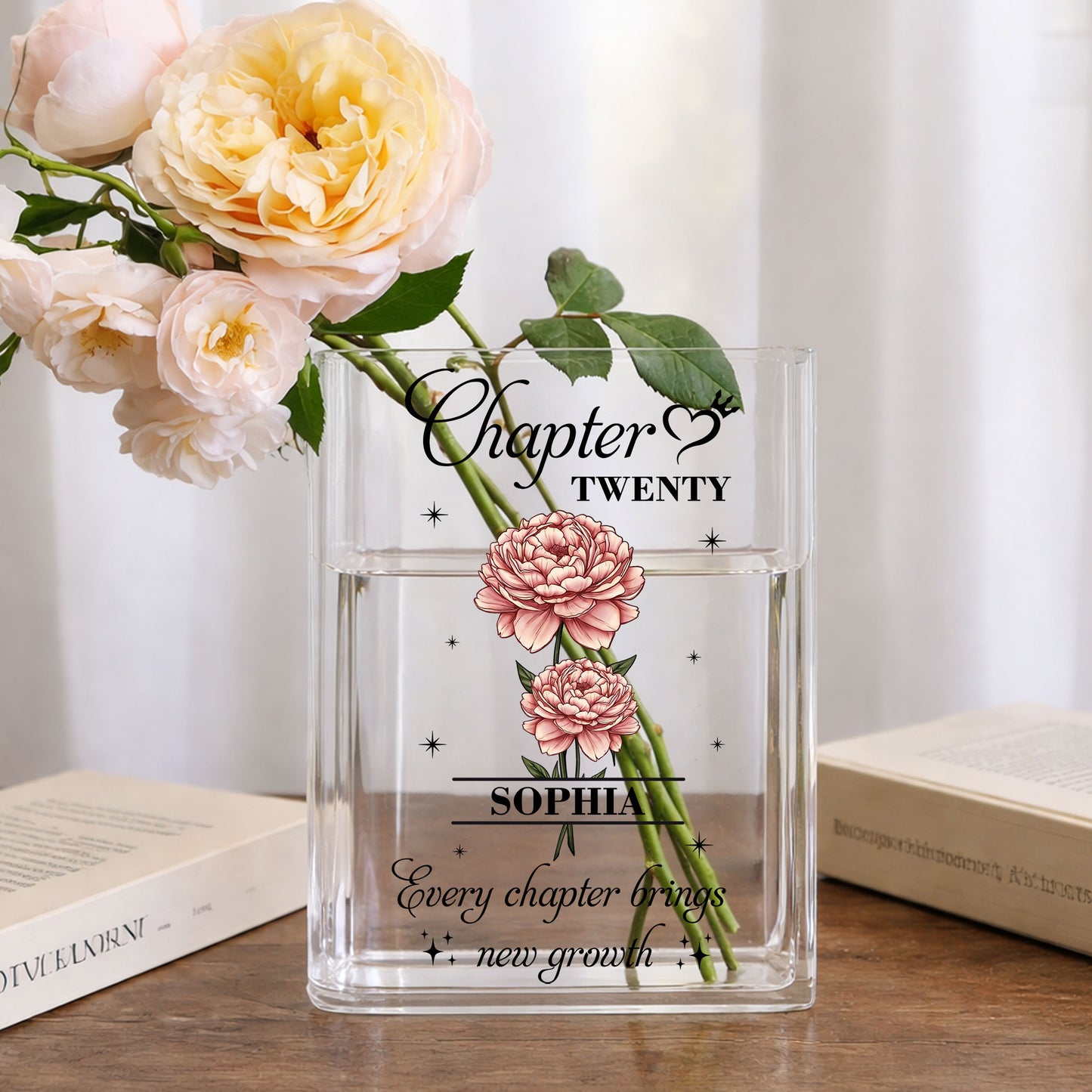 Birth Month Flower Every Chapter Brings New Growth - Personalized Acrylic Book Vase