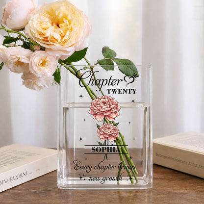 Birth Month Flower Every Chapter Brings New Growth - Personalized Acrylic Book Vase