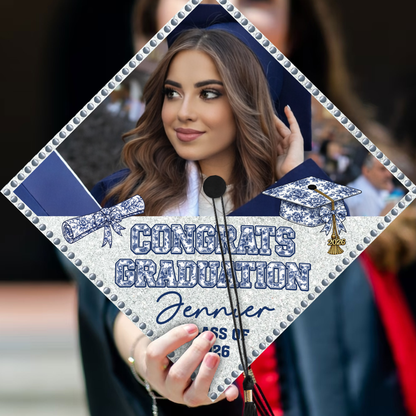 Personalized Senior Graduation Bow Coquette Cap Topper - Personalized Printed Graduation Cap Topper