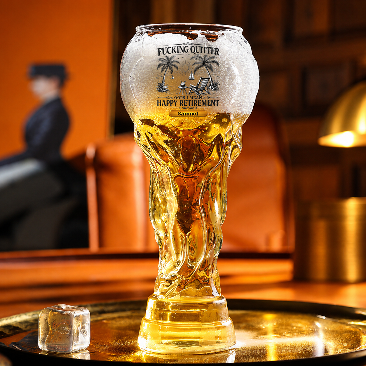 Oops I Mean Happy Retirement  Personalized Trophy Beer Glass - Match Day Beer Glass, Birthday Gift for Him, Gift for Dad