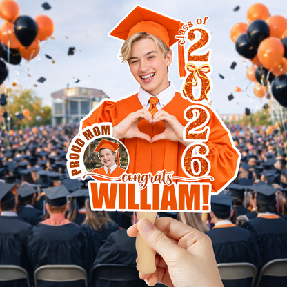 Personalized Graduation Face Fans With Wooden Handle - Fans Faces Class Of 2026