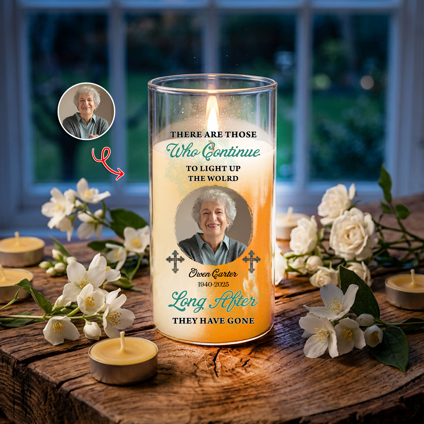 Light Up The The World Custom Photo Memorial - Personalized Flameless LED Candle