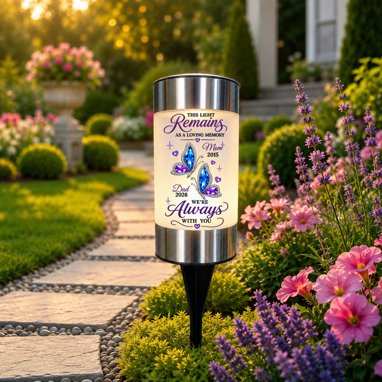 Forever Remembered Forever Loved Solar Garden Light - Personalized Memorial Sympathy Gifts For Loss Of Mom, Dad