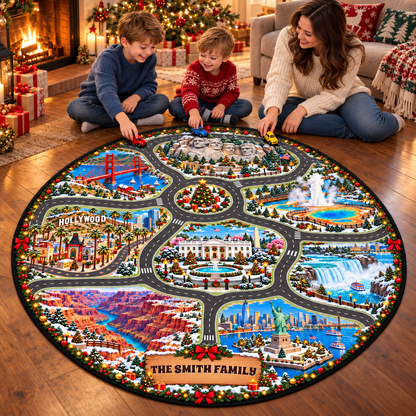 Car Racing Game - Personalized Quilted Mat Custom Shaped Doormat - Christmas Decor 3D Round Rug