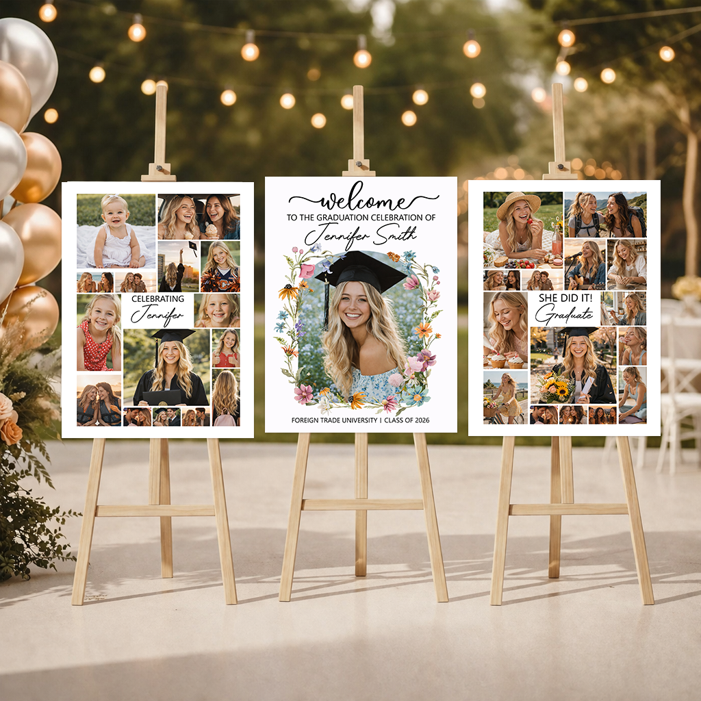 Congrats Graduation Combo 3 - Personalized Graduation Welcome Sign - Custom Photo Welcome Sign