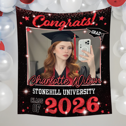 Class Of 2026 Glitter Style Graduation Decor - Personalized Congrats Graduation Backdrop