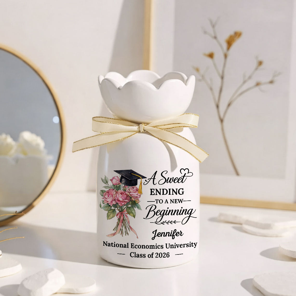 A Sweet Ending To A New Beginning - Personalized Custom Ribbon Tie Flower Vase