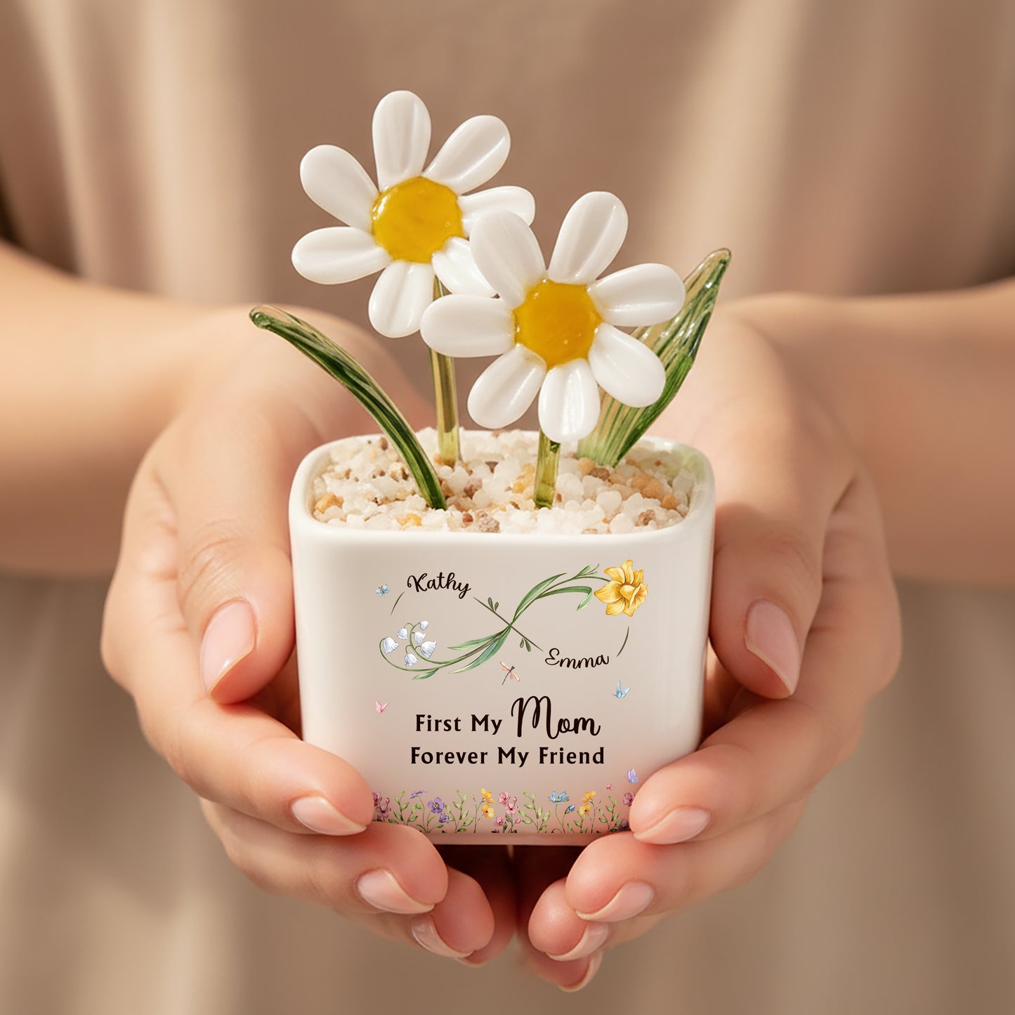 Mom Forever Be My Friend - Personalized Custom Glass Everlasting Flowers