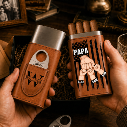 Like Dad Without Rules - Gift For Him, Travel Leather Case With Cutter - Personalized Cigar Case
