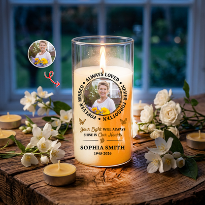 Never Forgotten Custom Photo Memorial - Personalized Flameless LED Candle