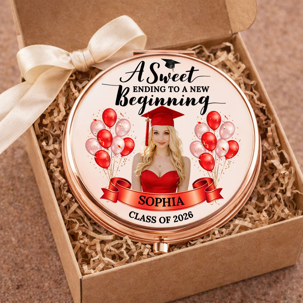 A Sweet Ending To A New Beginning - Personalized Custom Compact Mirror - Graduation Gifts