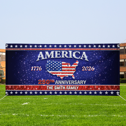 Personalized Family Name America 250th Anniversary Banner - Patriotic 2026 Outdoor Decor - Custom Door Banner