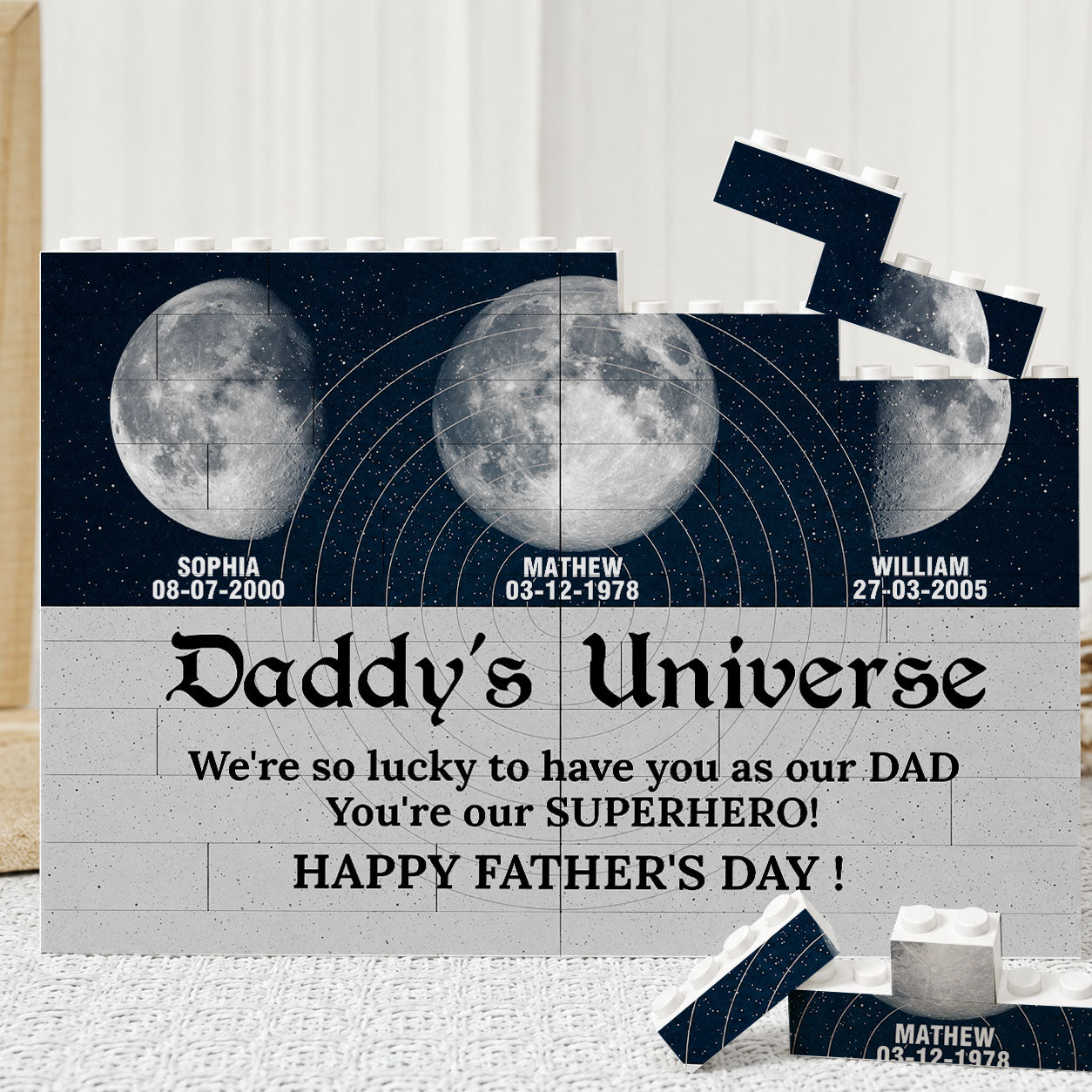 Daddy's Universe Moon Phases Father's Day Gift - Personalized Building Blocks