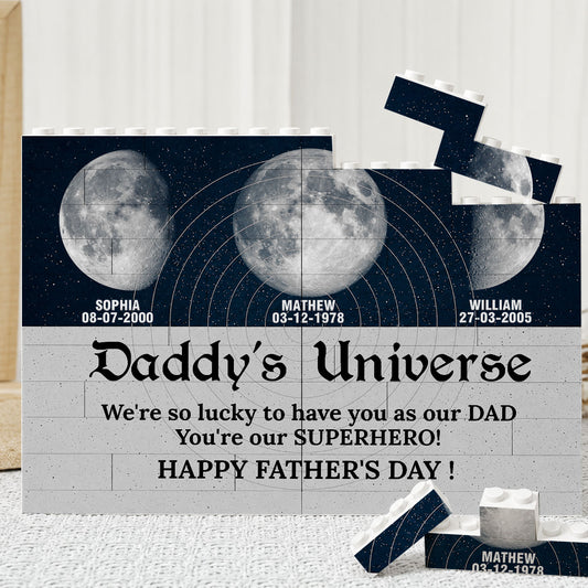 Daddy's Universe Moon Phases Father's Day Gift - Personalized Building Blocks