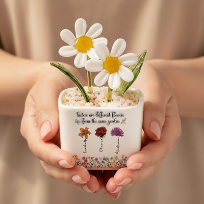 Sisters Are Different Flowers From The Same Garden - Personalized Custom Glass Everlasting Flowers