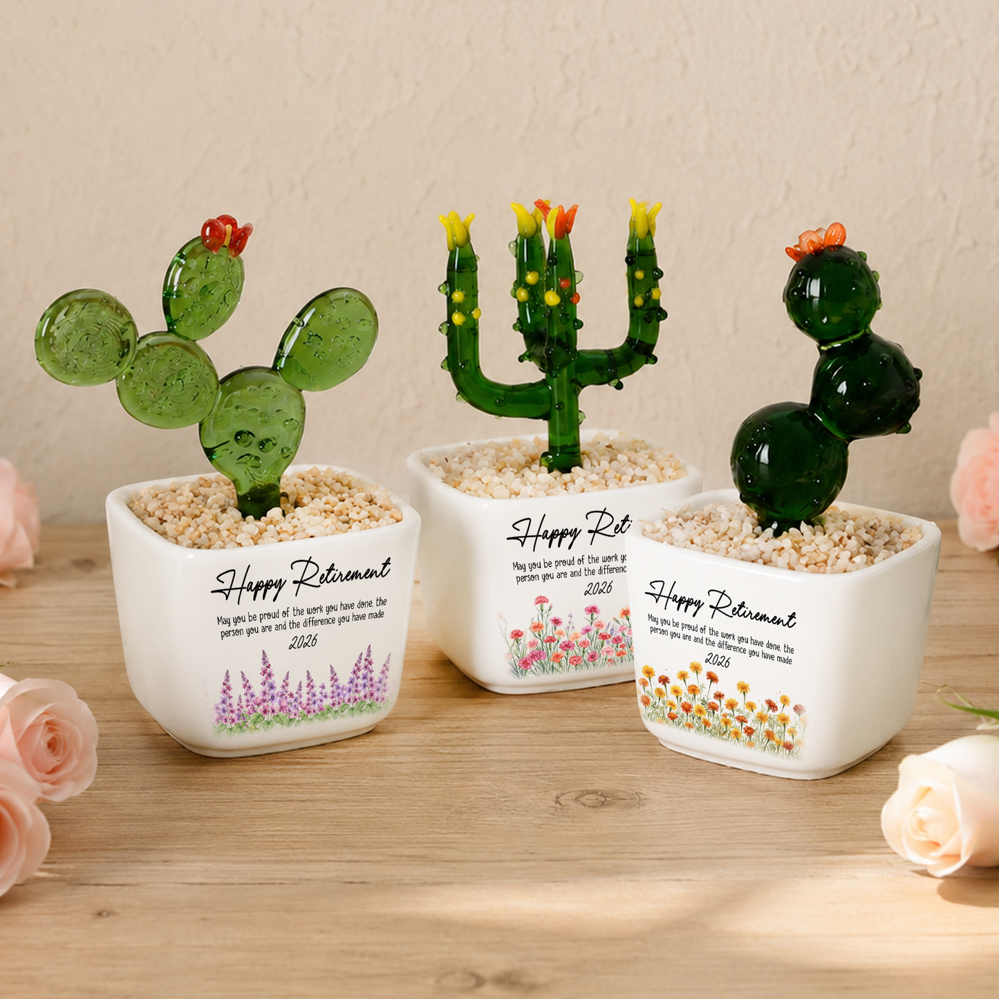 Happy Retirement Be Proud Of The Work - Personalized Custom Glass Everlasting Flowers