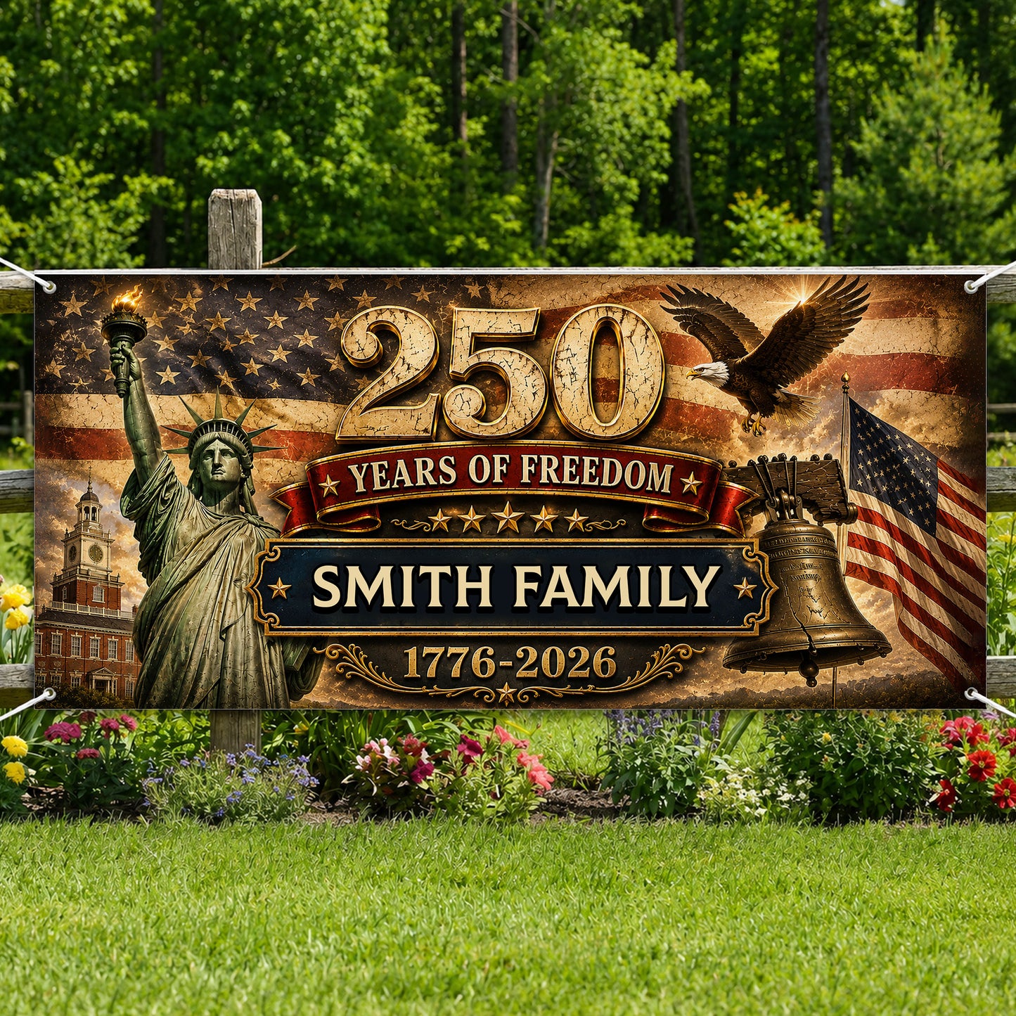 250 Years Decor 1776–2026 Patriotic Banner - Personalized Semiquincentennial Banner