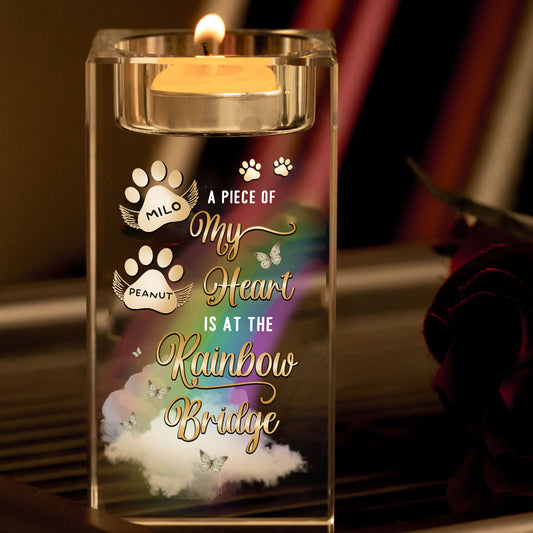 A Piece Of My Heart Custom Paw - Personalized Crystal Candle Holder