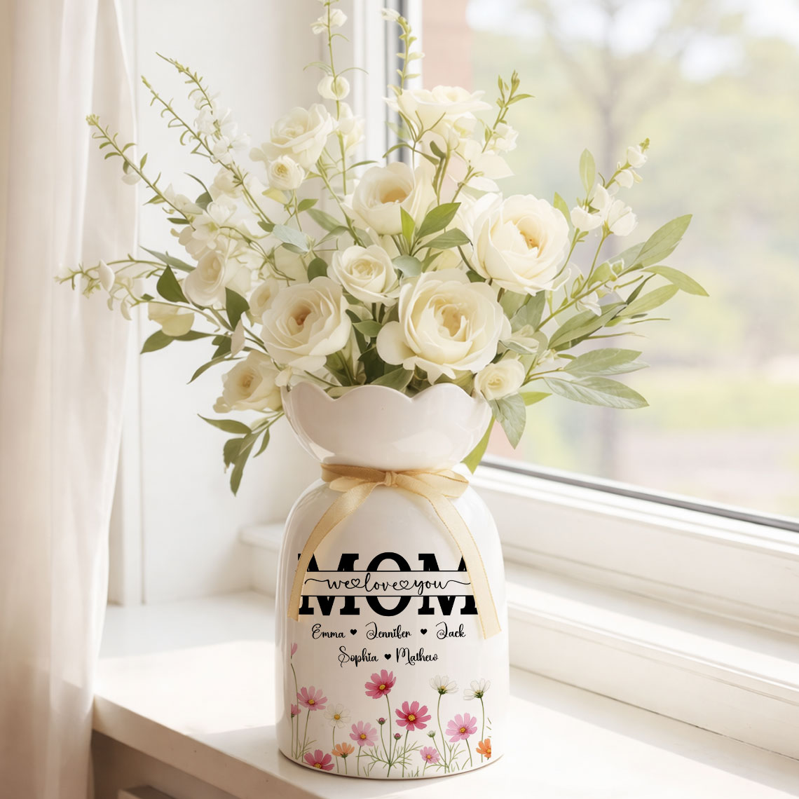 Mom We Love You - Personalized Custom Ribbon Tie Flower Vase