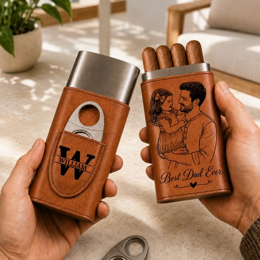 I’ll Be In The Backyard - Gift For Him, Travel Leather Case With Cutter - Personalized Cigar Case