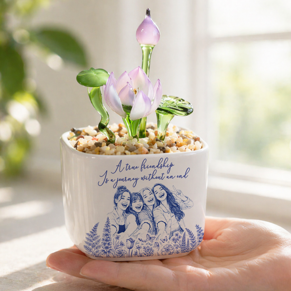 Custom Photo Pencil Sketch A True Friendship - Personalized Custom Glass Everlasting Flowers