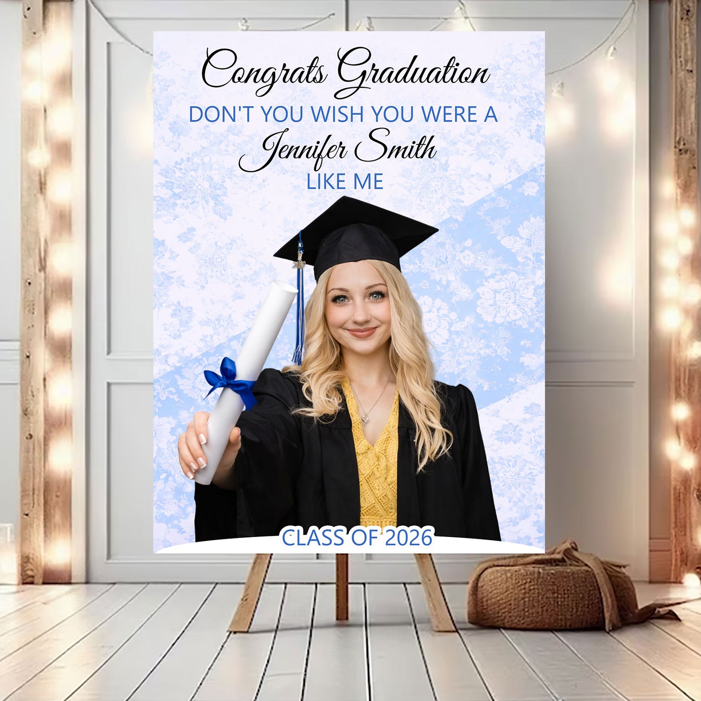 Congrats Graduation Floral - Personalized Graduation Welcome Sign - Custom Photo Welcome Sign