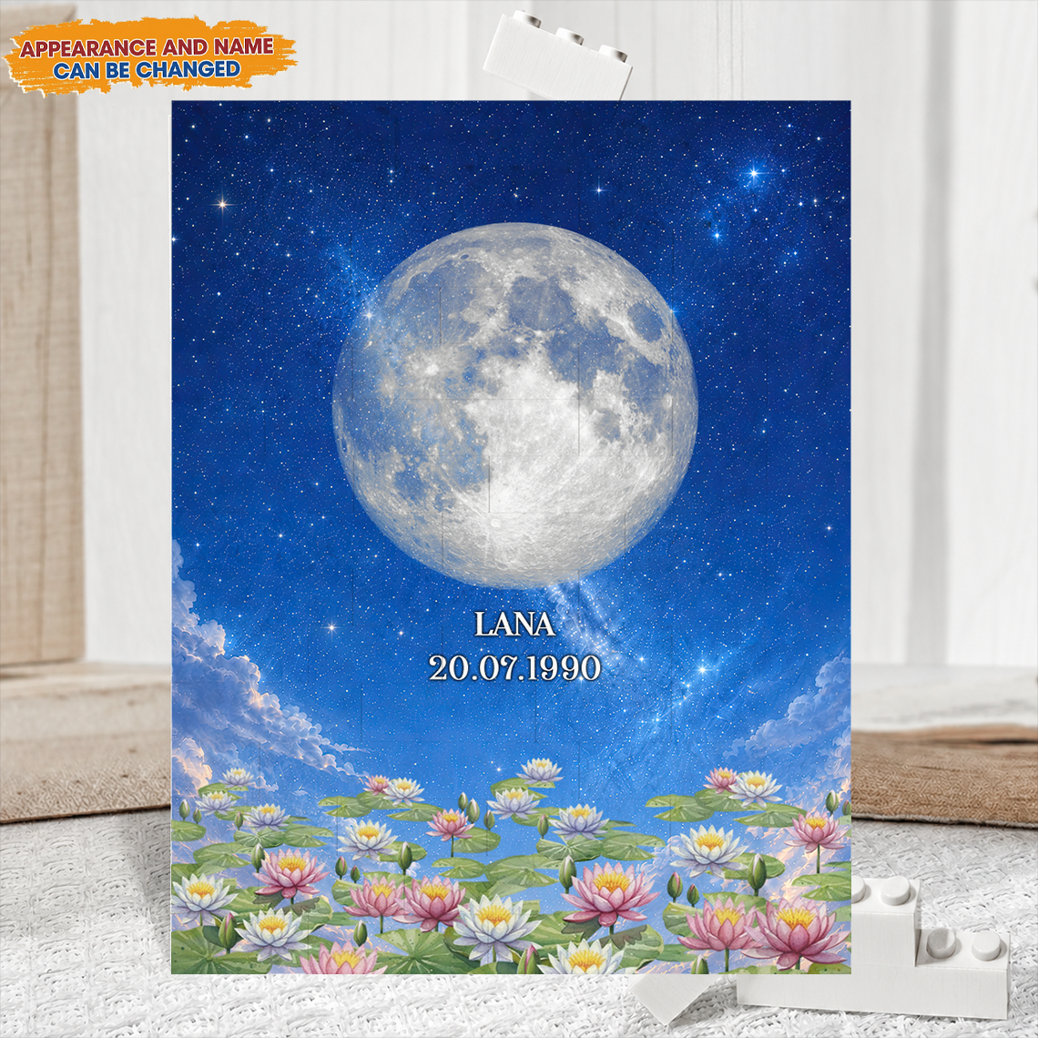 Personalized Moon Phase Building Block - Personalized Rectangle Building Brick