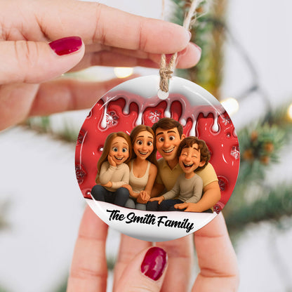 Funny Family Photo Christmas Gift For Family - Personalized Custom Circle Ceramic Ornament