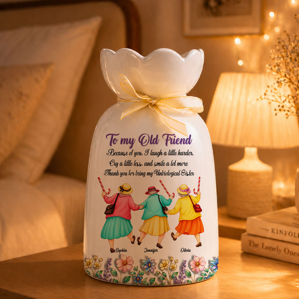 Cry A Little Less And Smile More - Personalized Custom Ribbon Tie Flower Vase