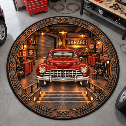 Christmas Vinatge Garage Round Mat - Personalized Quilted Mat Custom Shaped Doormat - Christmas Decor 3D Round Rug