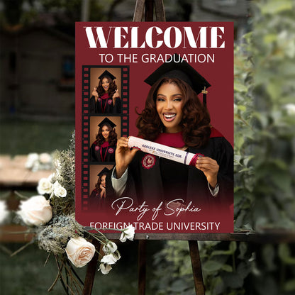 Congrats Graduation Red Theme - Personalized Graduation Welcome Sign - Custom Photo Welcome Sign