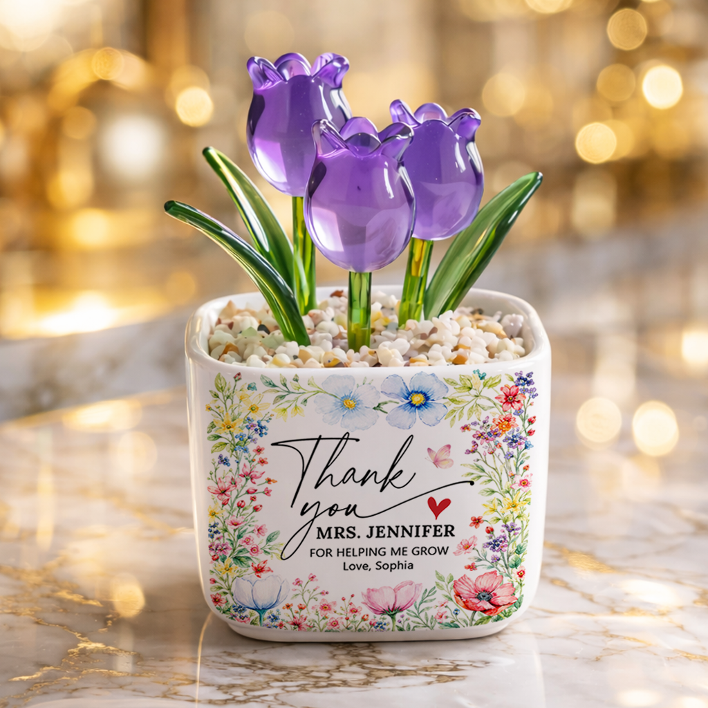 Thank You For Helping Us Grow - Personalized Custom Glass Everlasting Flowers