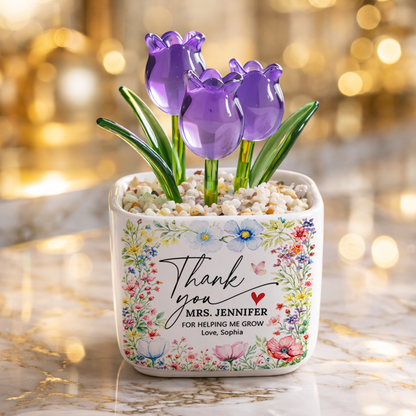 Thank You For Helping Us Grow - Personalized Custom Glass Everlasting Flowers
